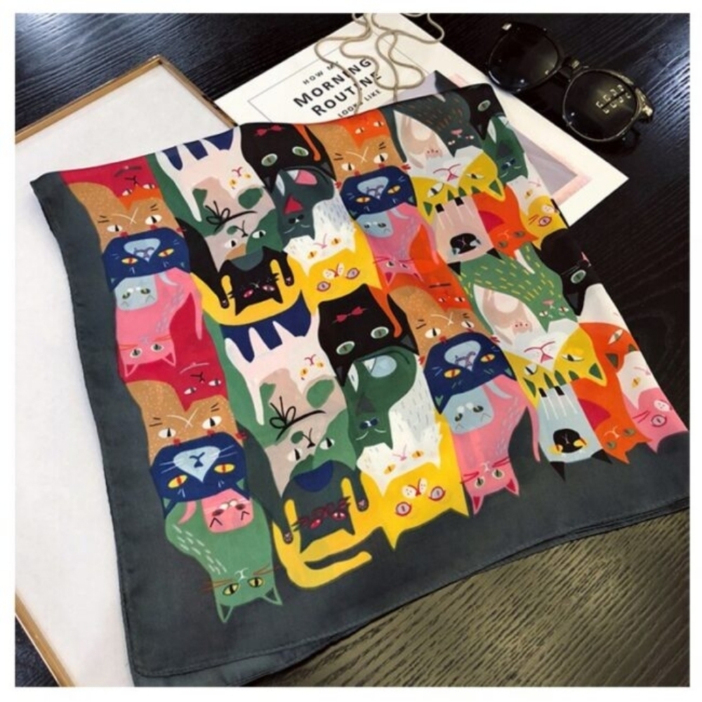 Christi Tasker CATS OUT OF THE BAG SILKY SCARF SHAWL BANDANA